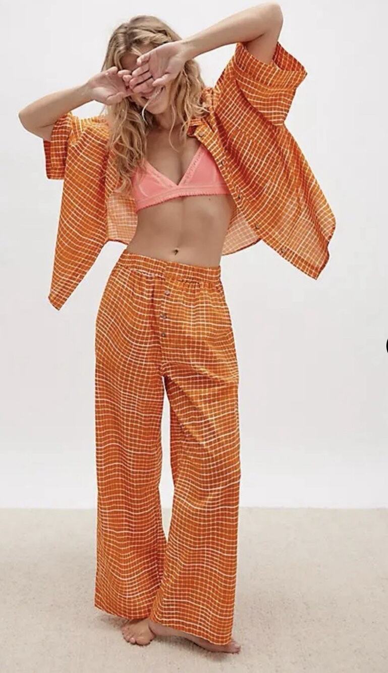 Intimately Free People Summer Sleeper Set Pajama Orange Retro ✔️ Cotton 2 pc XS